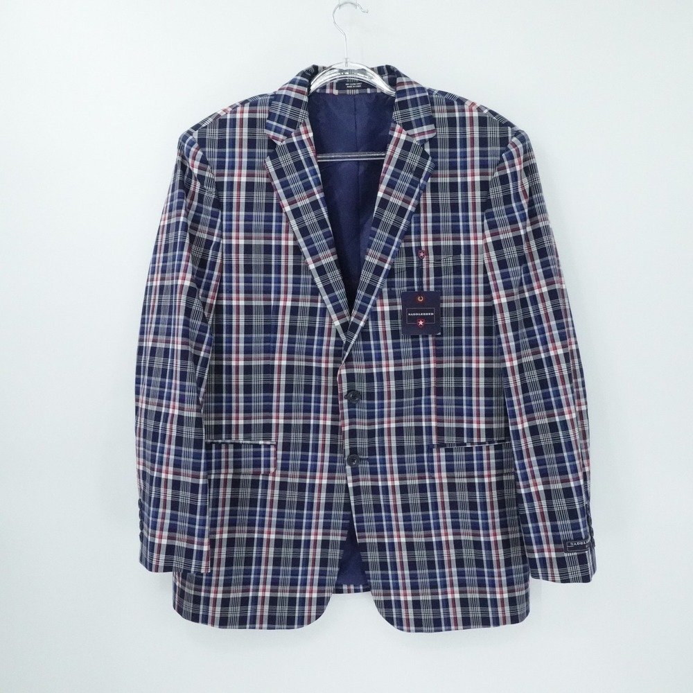 Saddlebred Blazer Mens 42R Blue Plaid Sport Coat Jacket‎ Classic Fit Preppy